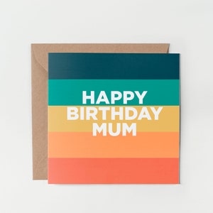 Carte d'anniversaire maman - Joyeux anniversaire maman, motif à rayures, simple, enveloppe kraft