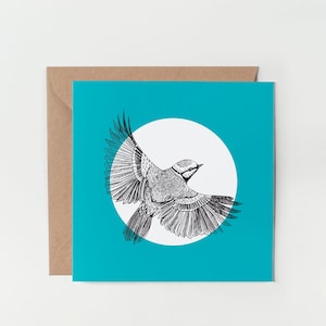 Biglietto d'auguri per uccelli blu - Illustrazione di uccelli, biglietto vuoto per uccelli, opere d'arte per uccelli