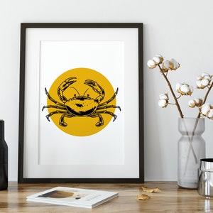 Crab Print, Crab Poster, Print, Poster, Wall Art, Home Decor, Poster Print, Wall Print, Nature Print Yellow