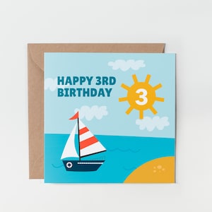Geburtstagskarte für Jungen, personalisierte Geburtstagskarte für 3. Geburtstag, dritter Geburtstag für Sohn, Meer dritte Geburtstagskarte Enkel, Neffe 3. Geburtstag.