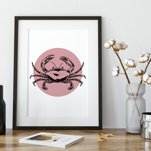 Crab Print, Crab Poster, Print, Poster, Wall Art, Home Decor, Poster Print, Wall Print, Nature Print Pink