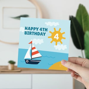 4. Geburtstagskarte für Jungen, personalisierte 4. Geburtstagskarte, vierter Geburtstag für Sohn, Meer-vierte Geburtstagskarte Enkel, Neffe 4. Geburtstag.