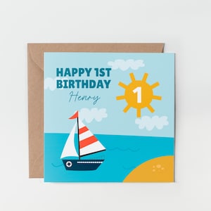 Cartão de 1º aniversário para menino, Cartão personalizado de 1º aniversário, Primeiro aniversário para filho, Cartão de primeiro aniversário para neto, Sobrinho, 1º aniversário