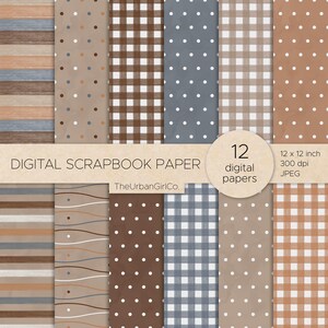 Pack de papier pour scrapbooking aquarelle | Rayures couleur terre, Vichy et pois in Motifs numériques imprimables | Lot de papiers rustiques chauds
