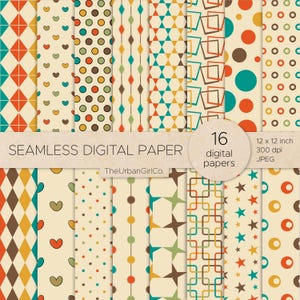 Pacchetto di carta digitale senza soluzione di continuità Mid Century Modern / Design ispirato al retrò anni '50 / Motivi astratti e geometrici vintage per l'artigianato