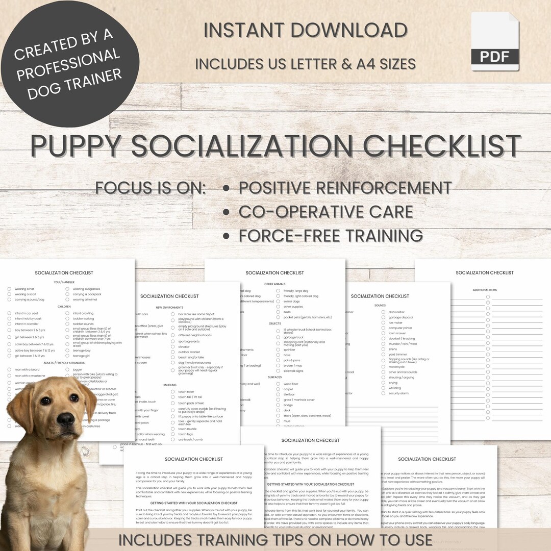 Puppy Socialization Checklist by Professional Dog Trainer With Instructions Printable ...