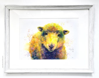 Sheep Original Watercolor Painting - Original Art Picture Gift for Decoration Frame Colorful Animals Farm Birthday and Move in - Fleurdoodles