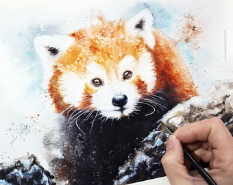 Red Panda personalizable Fine Art Print of my Original Watercolor Painting - Fleurdoodles by Maike Geller