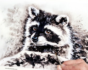 Raccoon - customizable art print from the original watercolor picture for birthday gift decoration EasterPostcard Greeting card Folding card