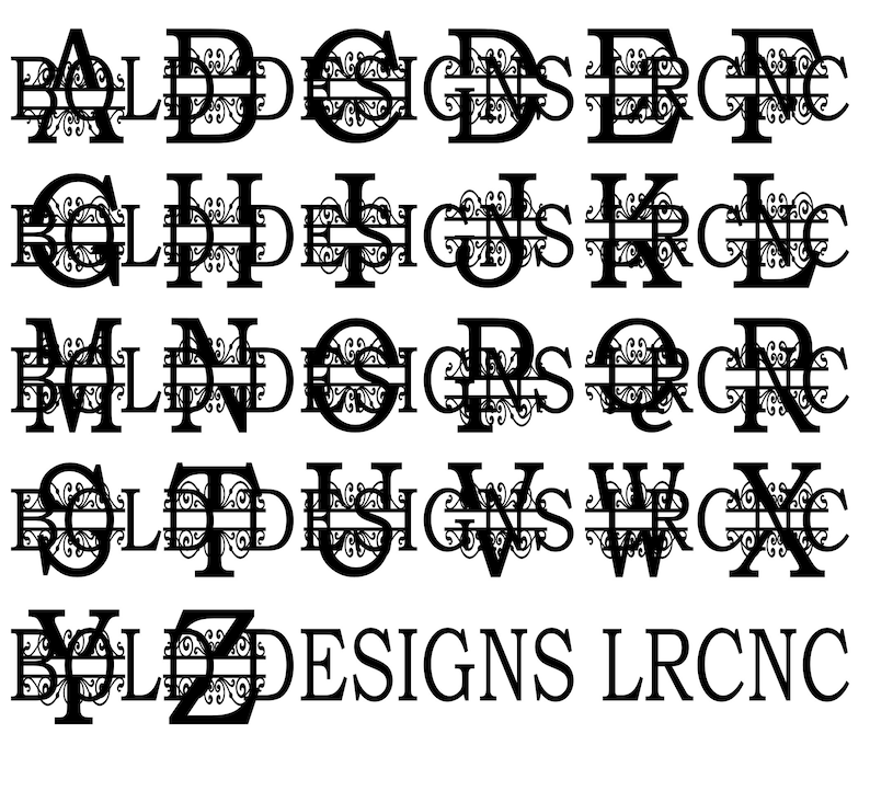 K&ouml;nnte beinhalten: Ein Schwarzwei&szlig;bild eines Schriftalphabets mit dem Wort "BOLD DESIGNS LR CNC" unten.