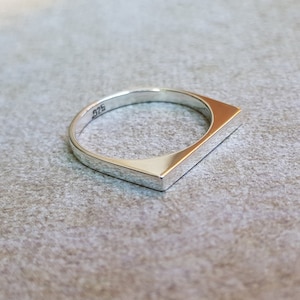 Sterling Silver Square Ring - Minimalist Modern Geometric Jewelry for Men and Women