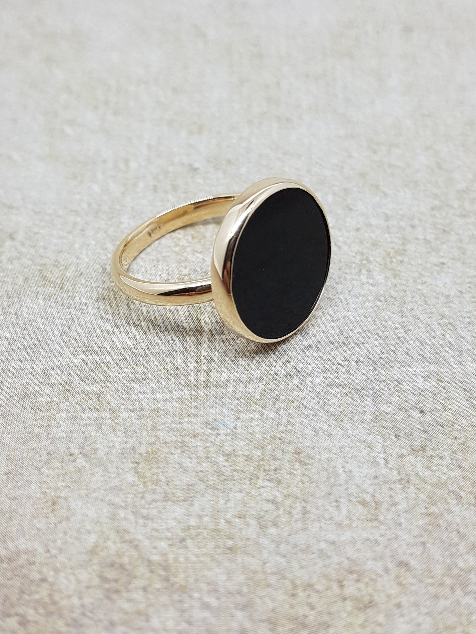 Flat Onyx 14k Gold ring Black Onyx gemstone solid gold Etsy