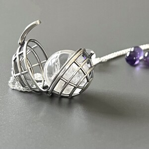 Crystal Cage Pendant Necklace • Sterling Silver Locket with 15mm Clear Quartz or 16mm Rose Quartz • Interchangeable Gemstone Holder Necklace