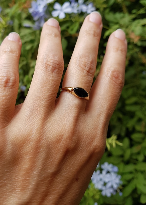 Onyx marquise gemstone 14K solid Gold signet ring for women | Etsy