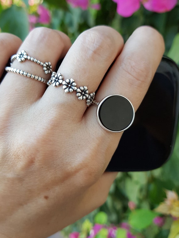 Onyx Ring Silver Ring For Women Flat Stone Black Stone Etsy Onyx Ring Silver Ring For Women Flat Stone Black Stone Etsy