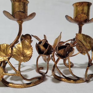 italian set of gold candle holder intricate rose design 2