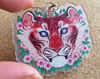 Sakura Blossom Tiger Holographic Acrylic Keyring Keychain Charm Holo