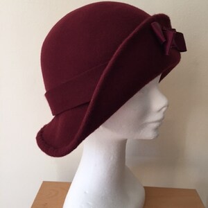 1920s Style Wine Felt Cloche Hat, Winter Cloche Hat, Retro Cloche, Vintage Inspired Hat, Flapper Hat, Art Deco Hat image 3