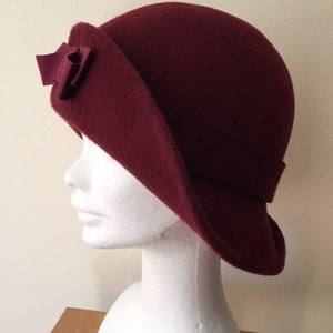 1920s Style Wine Felt Cloche Hat, Winter Cloche Hat, Retro Cloche, Vintage Inspired Hat, Flapper Hat, Art Deco Hat image 5