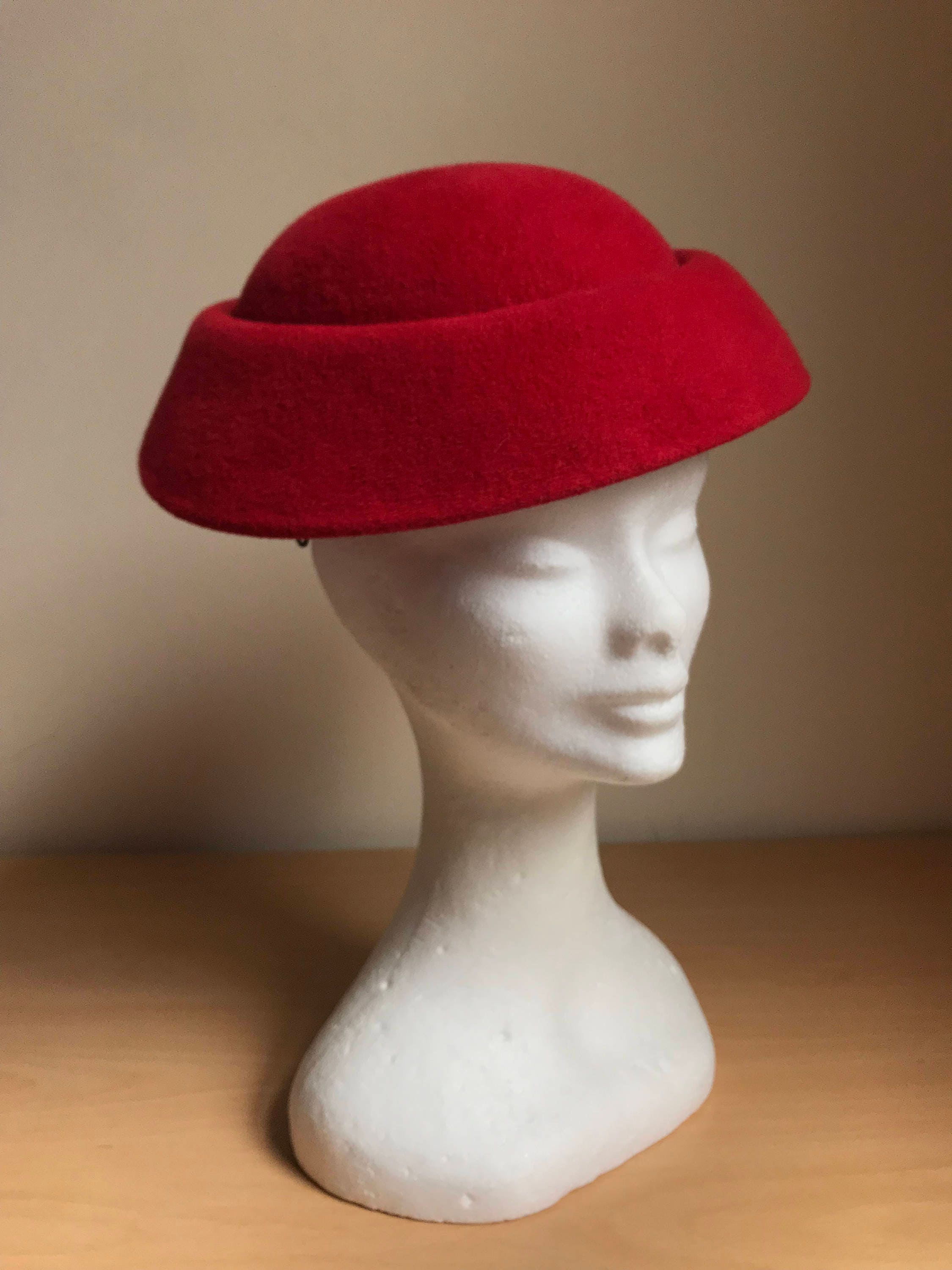 Accessoires Hoeden & petten Nette hoeden Pillbox hoeden 1950s New Look Dior Style Red Fur Felt Hat 