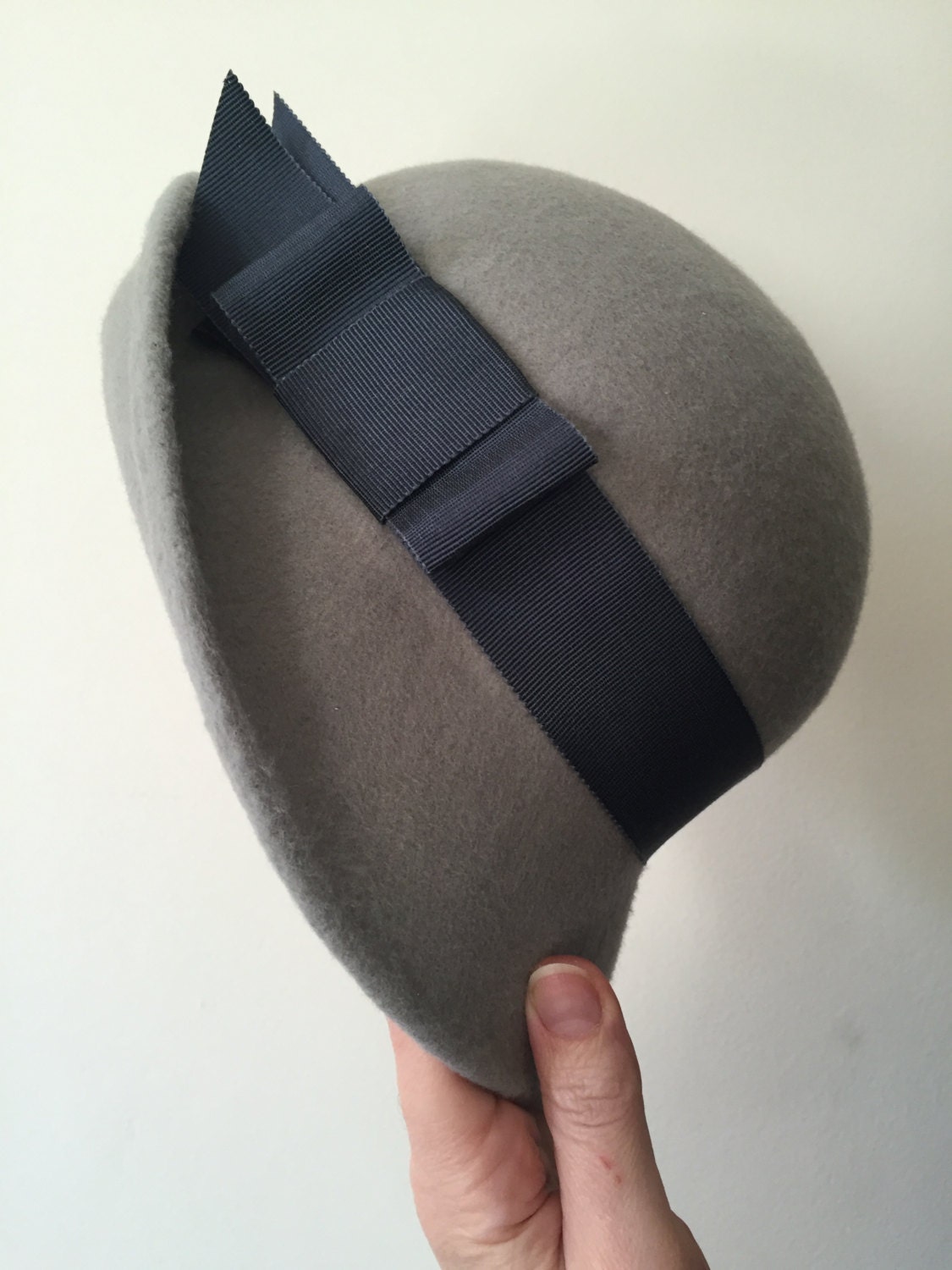 Grey Wool Felt Cloche With Dark Grey 