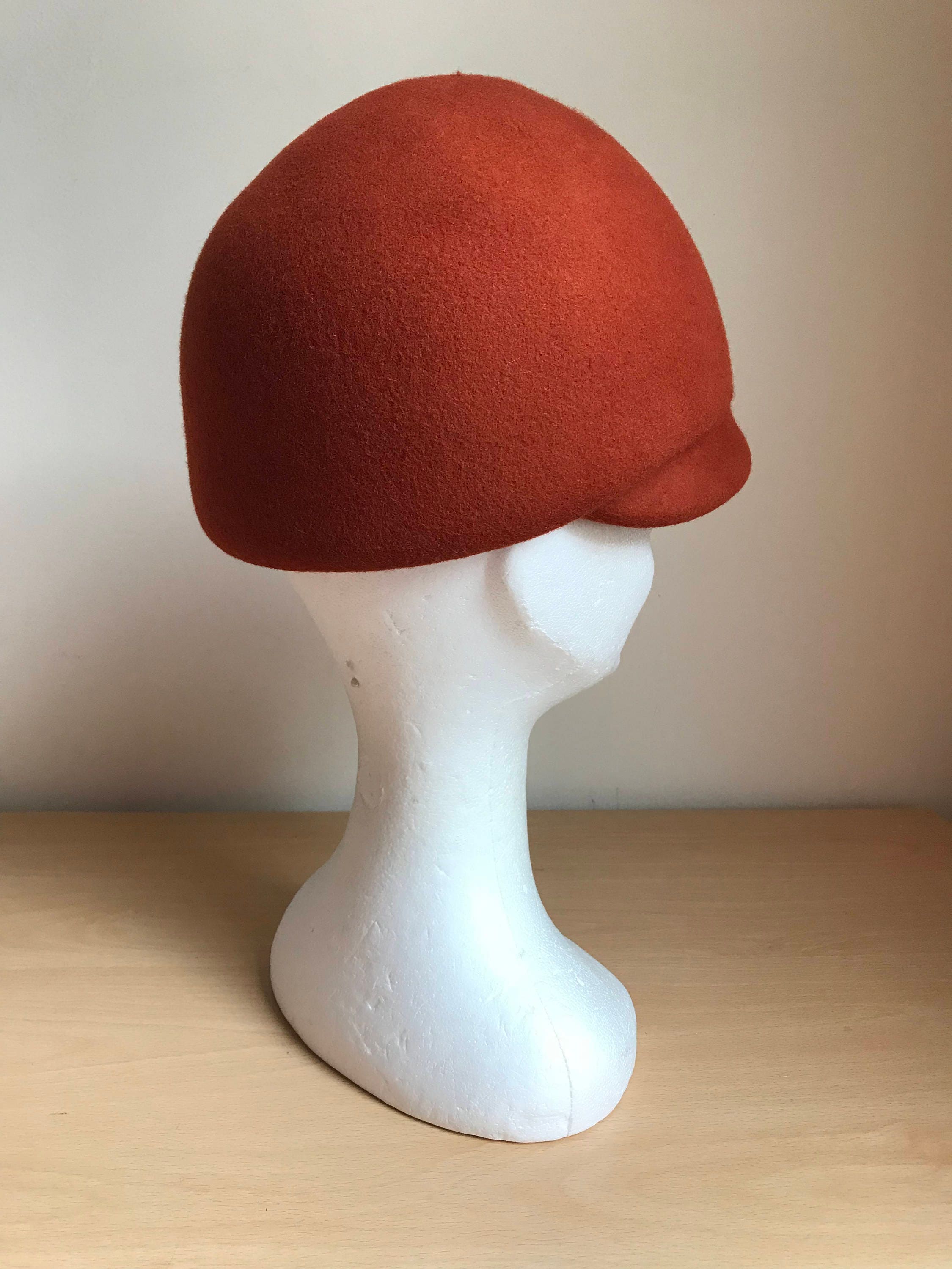 1960s Style Russet Wool Felt Cap Hat, Vintage Inspired Jockey Style Hat