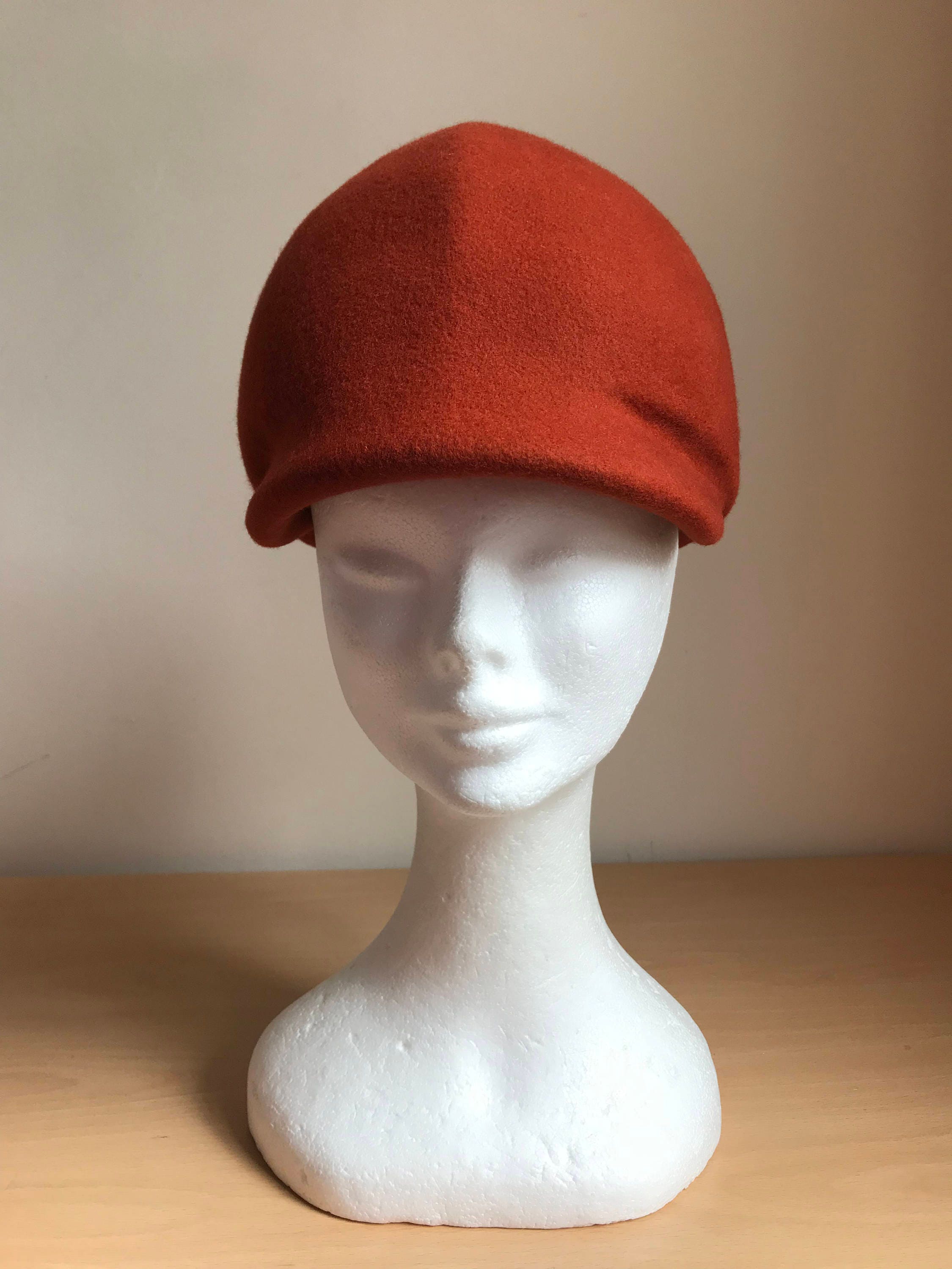 1960s Style Russet Wool Felt Cap Hat, Vintage Inspired Jockey Style Hat
