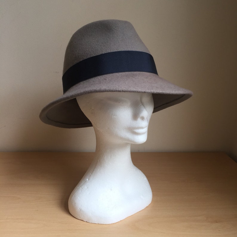 Womens and Mens Felt Trilby Fedora Hat, Classic Hat, Winter Hat, Grey Felt Fedora Hat With Dark Grey Petersham Band and Bow image 3
