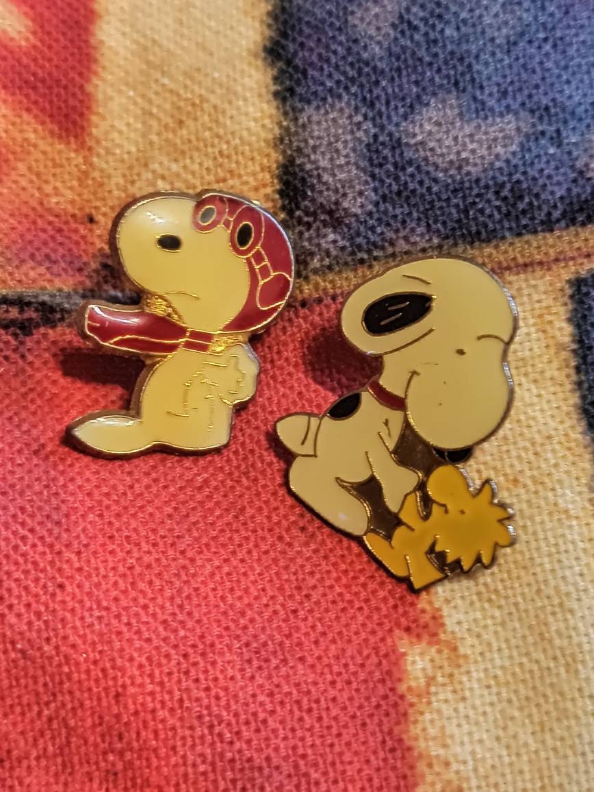 Snoopy lot of 2 pins vintage enamel crystal pin 80s Snoopy | Etsy