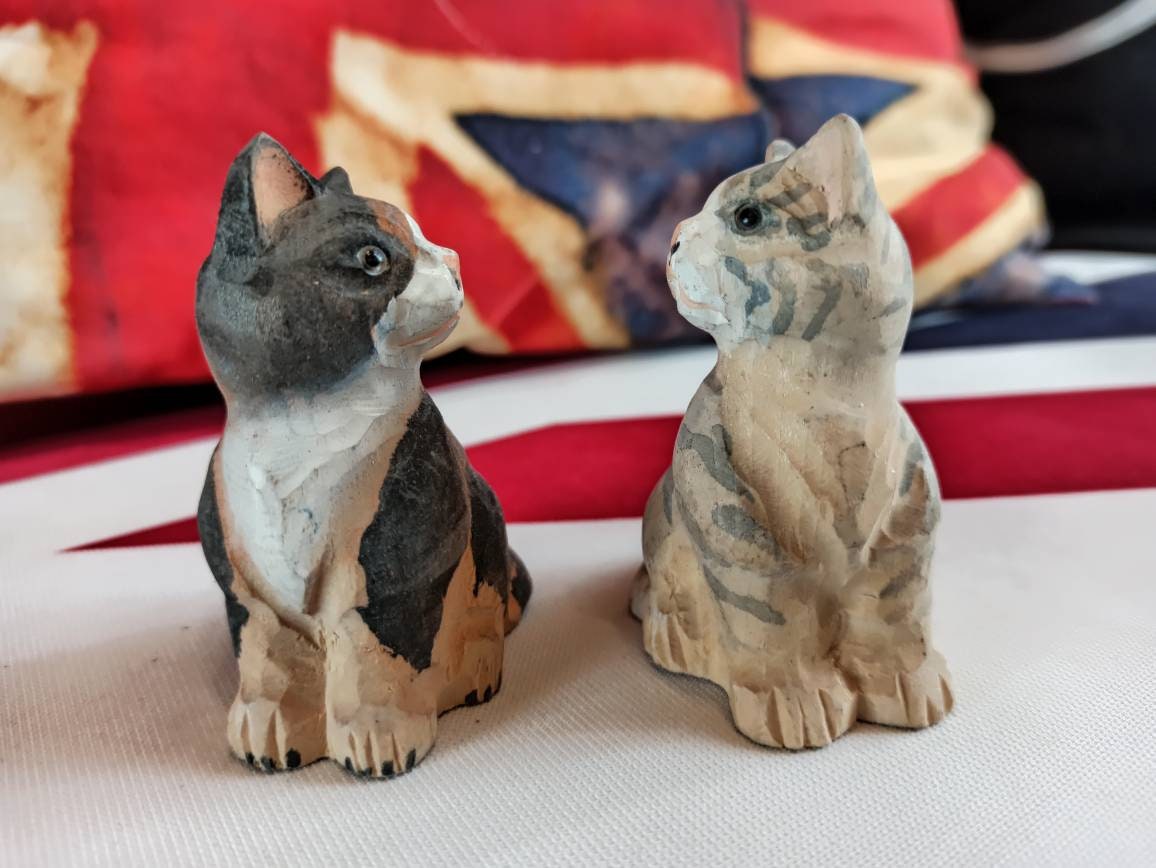Gatos gatos de madera lote 2 vintage. los más 'ancianos. | Etsy
