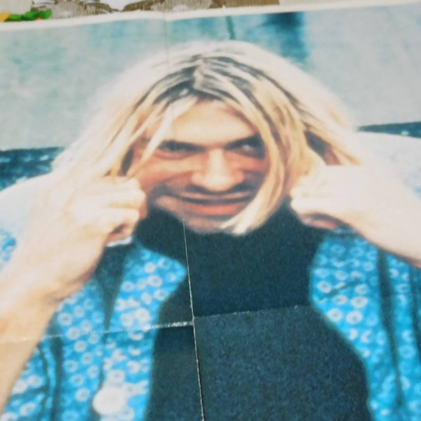 Nirvana 1993 poster grande vintage 90s, poster doble cara Nirvana, Iron Maiden Eddie el numero de la bestia. Página cortada de advertencia. vtg extra raro
