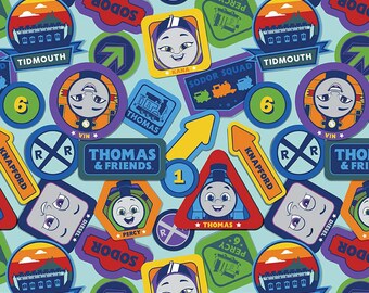 1/2 METRE - Riley Blake - Full Steam Ahead with Thomas & Friends Main Aqua - Cotton Quilting Fabric