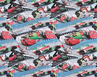 1/2 METRE - Licensed Disney Cars Racing Track Fabric Multicoloured