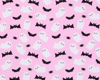 1/2 METRE - Cute Spook Puppies Printed Halloween Cotton Quilting Fabric Pink