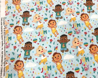 1/2 MÈTRE - Tissu en coton bleu cocomelon sous licence - Tissu 100 % coton