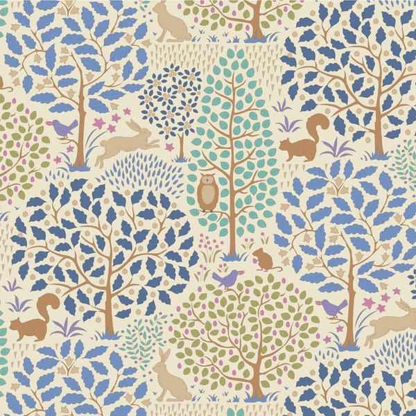 1/2 METRE - Tilda Sanctuary Floral Woodland Animals Sanctuary Cool 100572