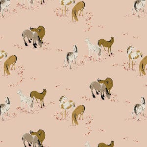1/2 METRE - Heather Ross West Hill Revisited Pink Horse Field 52874-5 - Quilting Cotton Fabric