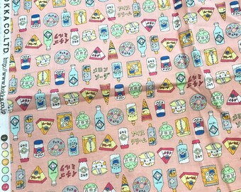 1/2 METRE - Pink Japanese Snacks Food Sweets Patterned Kokka Fabric printed in Japan - Quilting Cotton Fabric