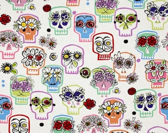1/2 METER - Alexander Henry Flower Eyes Skulls Natural - quiltstof, katoen