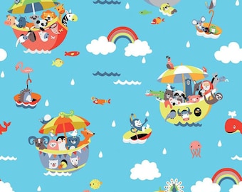 1/2 METRE - Riley Blake "Noah's Ark" Arks Main Blue (C9380) by Shawn Wallace - Quilting Cotton Fabric