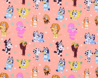 1/2 METRE  - Licensed Bluey & Friends Printed Cotton Fabric Pink