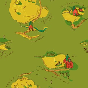 1/2 mètre - West Hill par Heather Ross - Carte renoncule verte revisitée 52873-3 - Tissu en coton à courtepointe