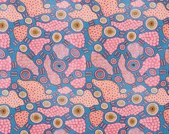 1/2 METER - Warlukurlangu Desert Fringe - Rush Seed Dreaming Fabric Red Blush - Aboriginal Indigenous Fabric - Quilting Cotton Fabric
