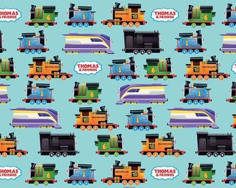 1/2 METRE - Riley Blake - Full Steam Ahead with Thomas and Friends Engines CD12511 Aqua - Cotton Quilting Fabric