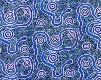 1/2 METER - Baumwollstoff Schlangenmuster Blau - Aboriginal Indigenous Fabric - Quilting Cotton Fabric