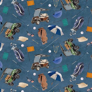 1/2 METRE - Clothworks - Fore! Digital Golf Gear - Y3747-93 Light Navy - 100% Cotton fabric