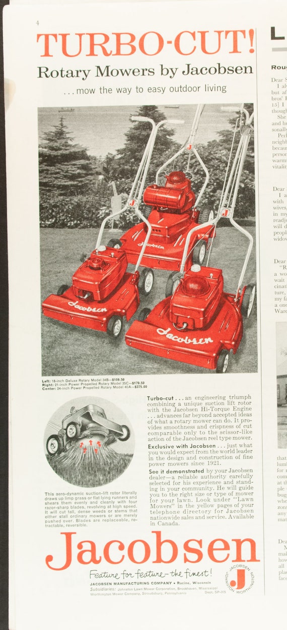 Vintage Jacobsen Lawn Mower Ad From 1958 58-PO-01 -  Canada