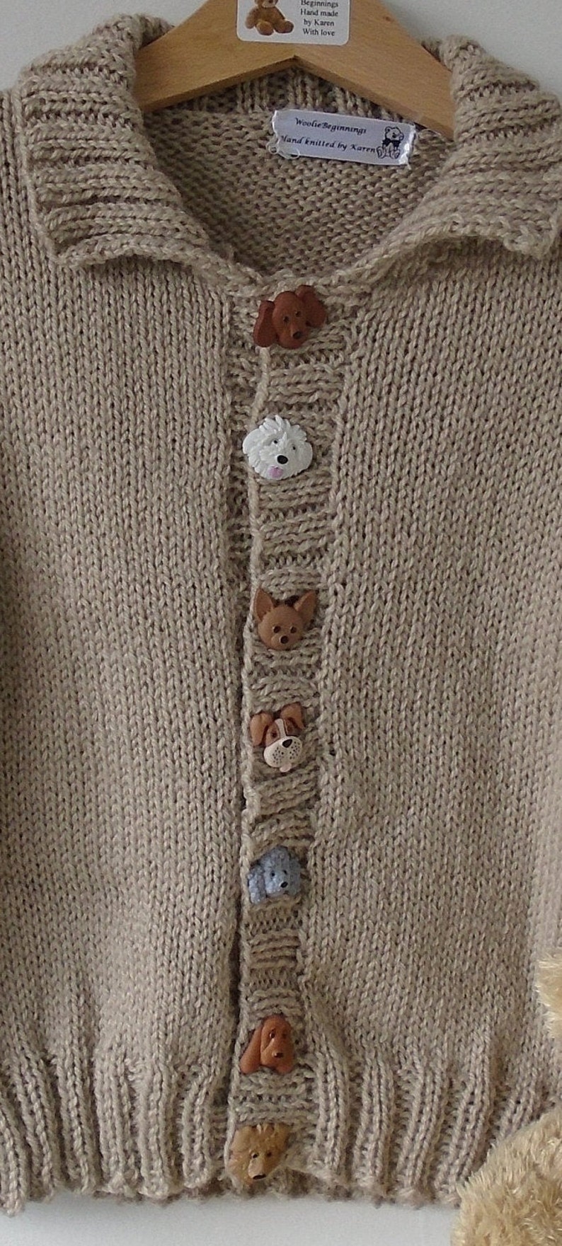 sweater Hand knitted children jacket cardigan with novelty dog buttons