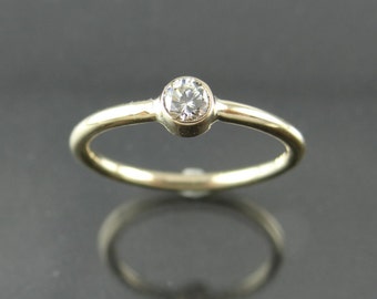 Minimalist Engagement Ring - 14K Yellow Gold Solitaire Bezel Set Engagement Ring - Round Bezel Diamond Promise Ring - Minimalist Solitaire