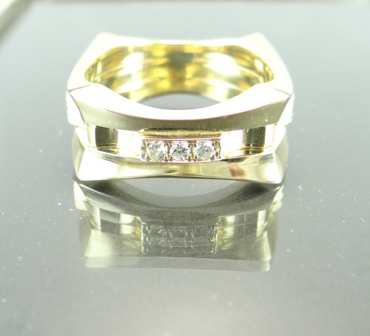 14K Yellow Gold Pave Diamond Men's Ring Yellow Gold Pave | Etsy